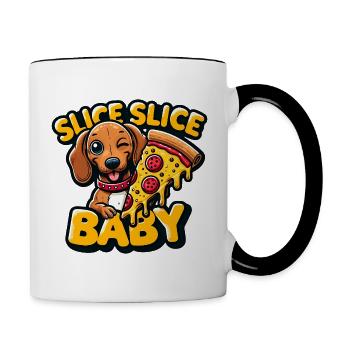 Winking Dachshund Pizza Lover Slice Slice Baby - Contrast Coffee Mug - white/black - Right