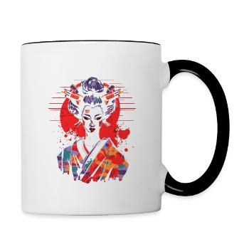 Geisha - Japanese Art Style - Japanese Geisha - Contrast Coffee Mug - white/black - Right