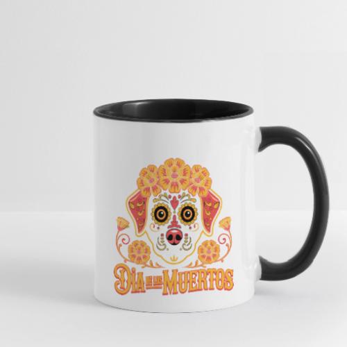 Dia De Los Muertos Dog Skull Flowers - Contrast Coffee Mug