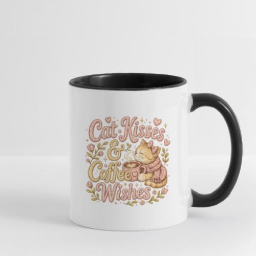 Cat Kisses & Coffee Wishes Faux Stitched - Contrast Coffee Mug