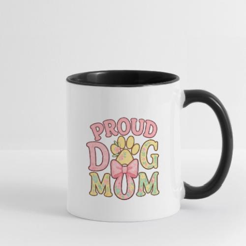 Proud Dog Mom Floral Paw Bow - Contrast Coffee Mug
