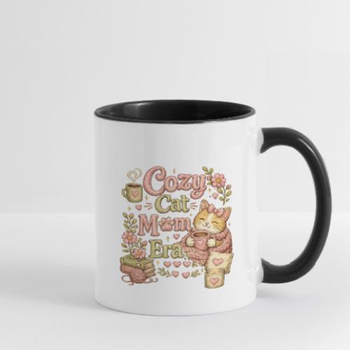 Cozy Cat Mom Era Faux Stitched Design - Contrast Coffee Mug