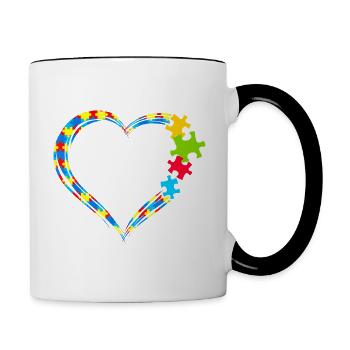 Autism Puzzle Piece Love Heart Autism Awareness Mo - Contrast Coffee Mug - white/black - Right