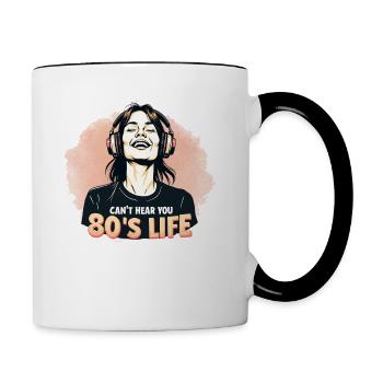80's Life Retro Music Headphones Woman - Contrast Coffee Mug - white/black - Right
