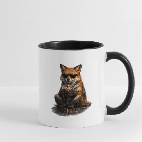 Cool Red Fox Wearing Sunglasses Drinking Coffee - Contrast Coffee Mug