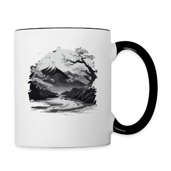 Japanese sumi-e art design - Contrast Coffee Mug - white/black - Right