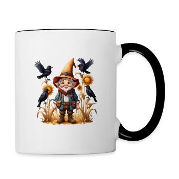 Gnome with raven in yard - Contrast Coffee Mug - white/black - Right