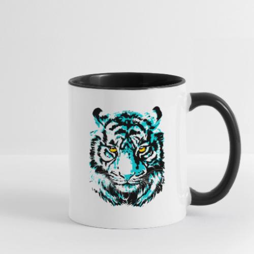 Artistic Tiger Head Portrait Drawing - Turquoise - Contrast Coffee Mug