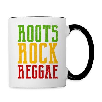 Roots Rock Reggae Typography Rasta Colors Reggae - Contrast Coffee Mug - white/black - Right