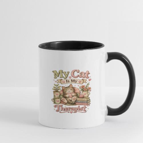 Flux Faux Embroidery My Cat Is My Therapist Design - Contrast Coffee Mug