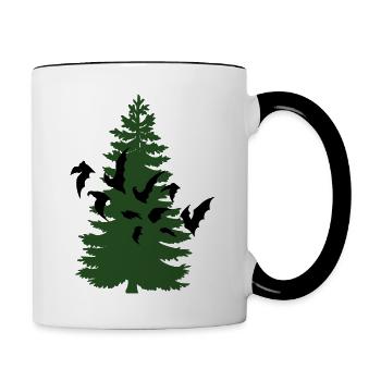 Pine tree & birds - Contrast Coffee Mug - white/black - Right