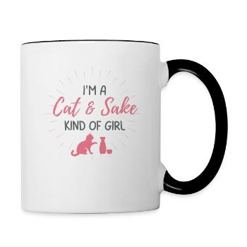 "I'm a Cat & Sake Kind of Girl" inspired design - Contrast Coffee Mug - white/black - Right