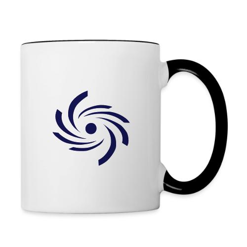 Taza con interior de contraste con el símbolo de huracán azul oscuro de Huracanes Caribe