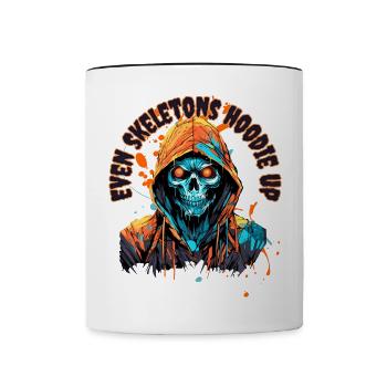 skeleton wearing hoodie - Contrast Coffee Mug - white/black - Front