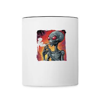 Alien smoking - Contrast Coffee Mug - white/black - Front