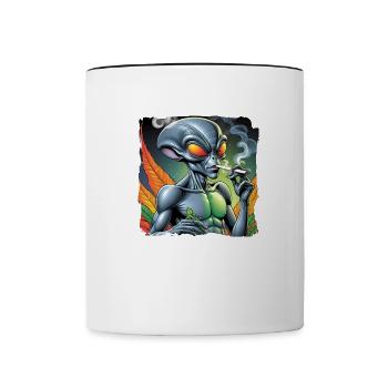 Alien smoking - Contrast Coffee Mug - white/black - Front
