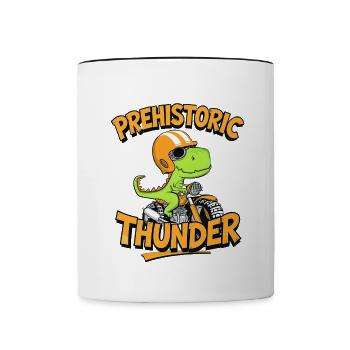 Prehistoric Thunder – Cool Dino Biker Cartoon - Contrast Coffee Mug - white/black - Front