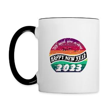 HAPPY NEW YEAR SUN SET T-SHIRT DESIGN. - Contrast Coffee Mug - white/black - Left