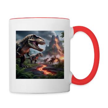 a breathtaking prehistoric dinosaurs landscape - Contrast Coffee Mug - white/red - Right
