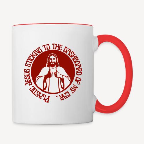 Plastic Jesus sticking to the dashboard of my car - Contrast Coffee Mug