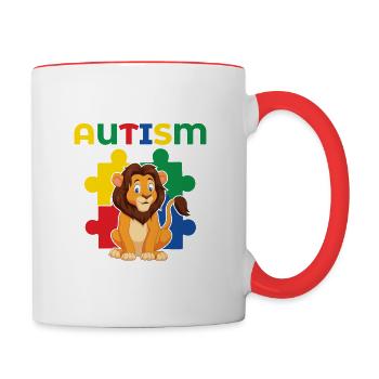 I Have Autism Puzzle Piece Lion Awareness Day - Contrast Coffee Mug - white/red - Right