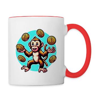 Bitcoin Juggling Monkey - Digital Art - Contrast Coffee Mug - white/red - Right