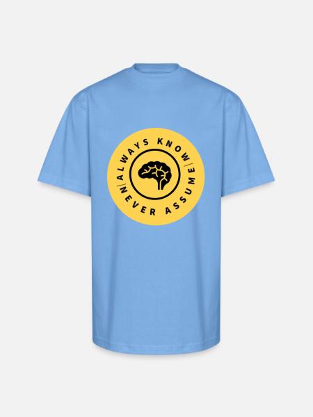 Always Know Never Assume Badge - Unisex Oversized Heavyweight T-Shirt - sky blue