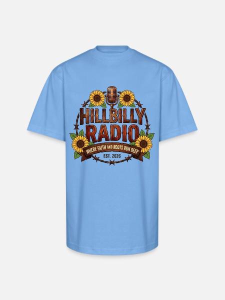 Hillbilly_Radio_Logo_Sunflowers - Unisex Oversized Heavyweight T-Shirt - sky blue