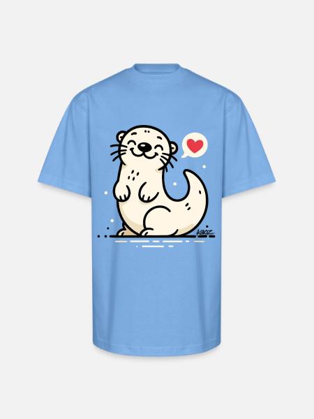 Lovable Otter Heart Chat - Unisex Oversized Heavyweight T-Shirt - sky blue