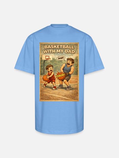 Basketball Bond: Dad and Kid - Unisex Oversized Heavyweight T-Shirt - sky blue