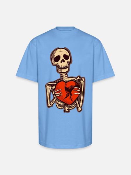 Sad Skeleton Holding Broken Heart - Unisex Oversized Heavyweight T-Shirt - sky blue