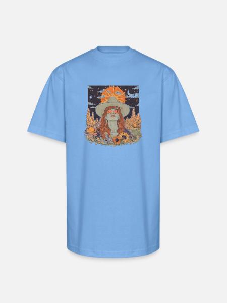 Mystic Sunflower Dreamer Illustration - Unisex Oversized Heavyweight T-Shirt - sky blue