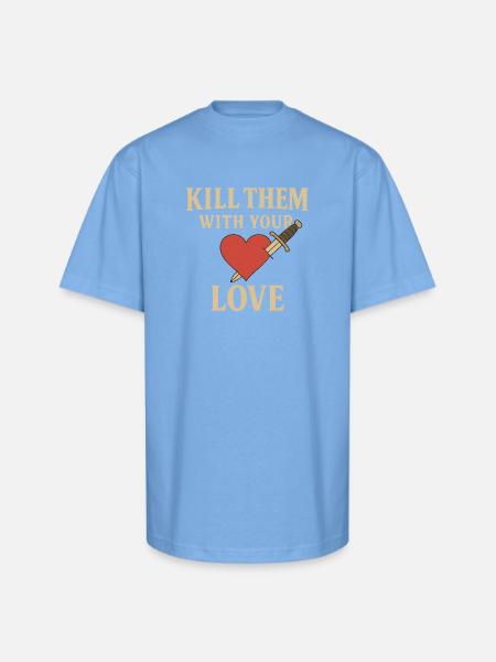 Heart and Dagger - Unisex Oversized Heavyweight T-Shirt - sky blue