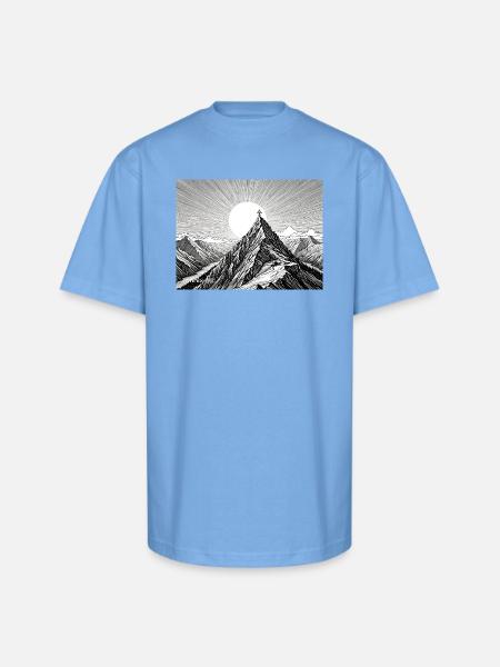 Sunlit Peak Line Art - Unisex Oversized Heavyweight T-Shirt - sky blue