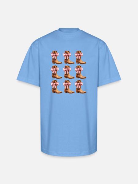 Cowgirl Boots and Pink Bows Rodeo - Unisex Oversized Heavyweight T-Shirt - sky blue