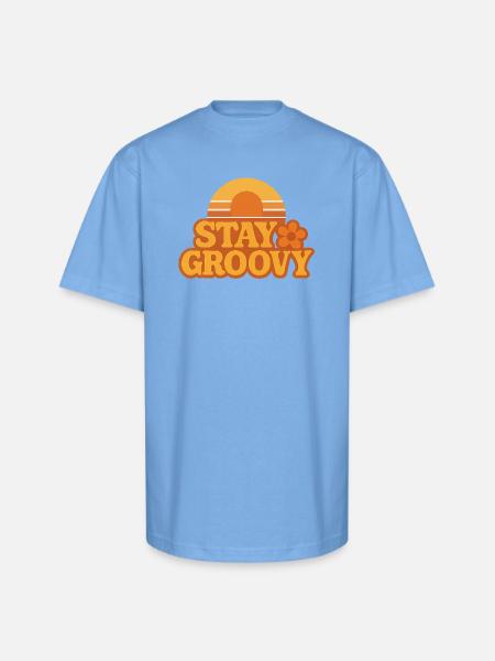 Retro Sunset Stay Groovy Graphic - Unisex Oversized Heavyweight T-Shirt - sky blue