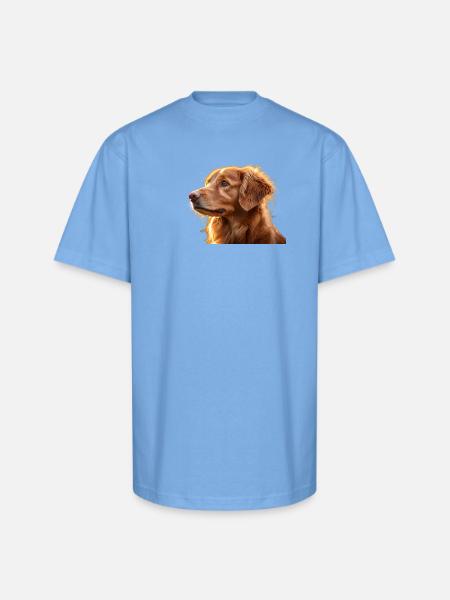 Warm Golden Retriever Silhouette Art - Unisex Oversized Heavyweight T-Shirt - sky blue