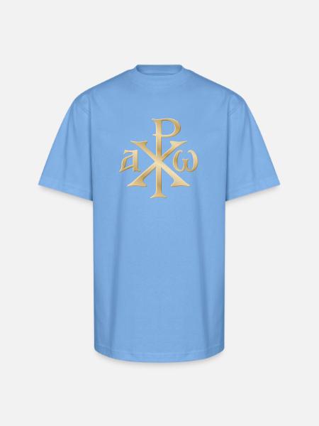 Chi Rho Christogram Gold - Unisex Oversized Heavyweight T-Shirt - sky blue