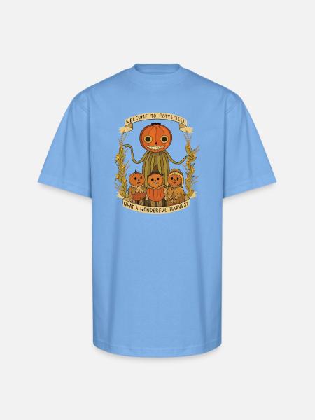 Harvest Family Pumpkin Scarecrow Banner - Unisex Oversized Heavyweight T-Shirt - sky blue
