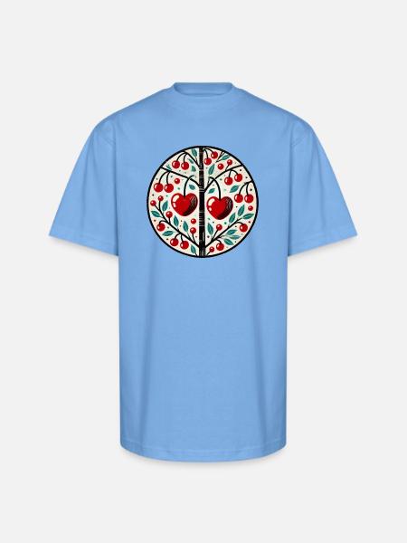 Heart Cherry Tree Folk Circle - Unisex Oversized Heavyweight T-Shirt - sky blue