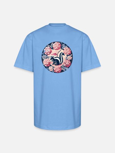 Hydrangea Circle Skunk Motif - Unisex Oversized Heavyweight T-Shirt - sky blue