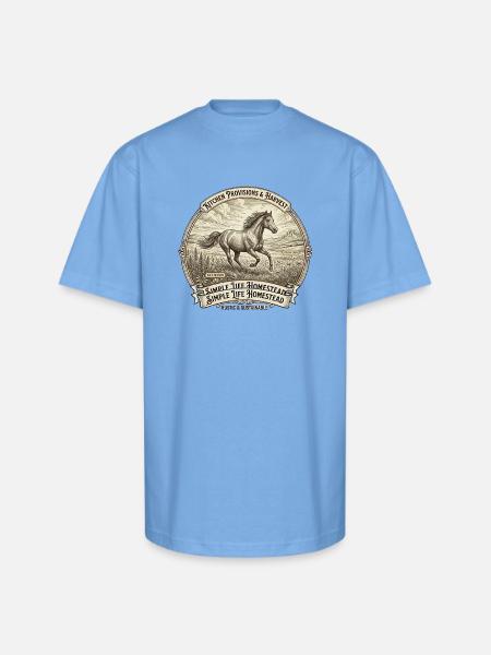 Rustic Horse Homestead Emblem - Unisex Oversized Heavyweight T-Shirt - sky blue