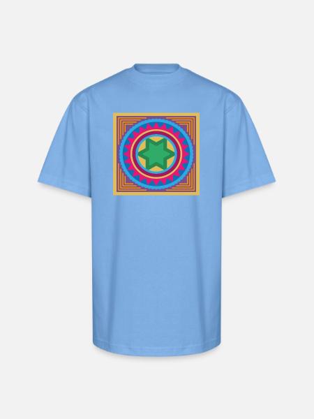 Vibrant Star Mandala Burst - Unisex Oversized Heavyweight T-Shirt - sky blue