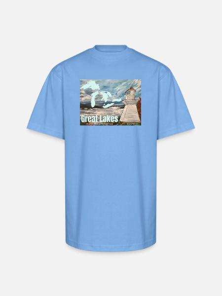 Great Lakes Lighthouse Poster - Unisex Oversized Heavyweight T-Shirt - sky blue