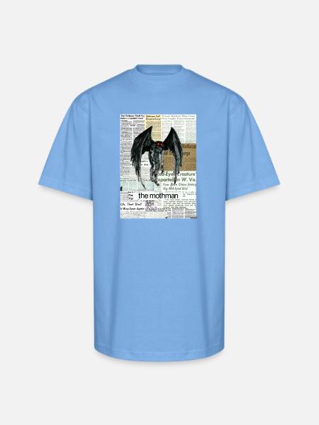 Mothman Newspaper Collage - Unisex Oversized Heavyweight T-Shirt - sky blue