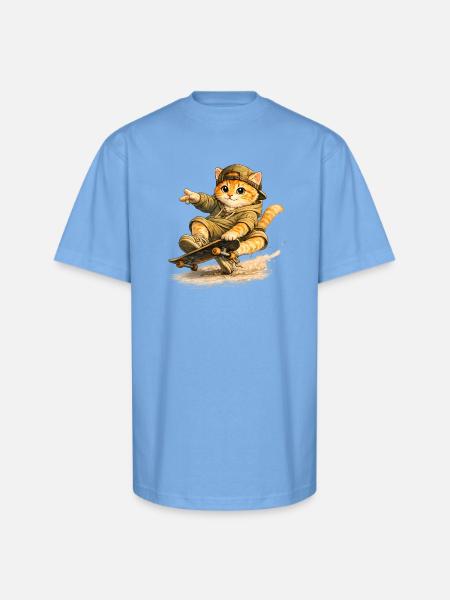 Skate Kitten on Board - Unisex Oversized Heavyweight T-Shirt - sky blue