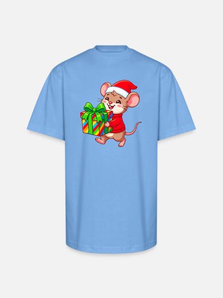 Cheerful Holiday Mouse Gift - Unisex Oversized Heavyweight T-Shirt - sky blue