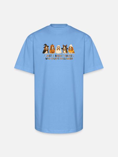 Halloween Basset Hound Crew - Unisex Oversized Heavyweight T-Shirt - sky blue