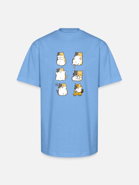 Chubby Calico Cat Expressions - Unisex Oversized Heavyweight T-Shirt - sky blue