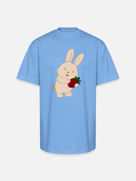 Bunny Holding Strawberry Charm - Unisex Oversized Heavyweight T-Shirt - sky blue